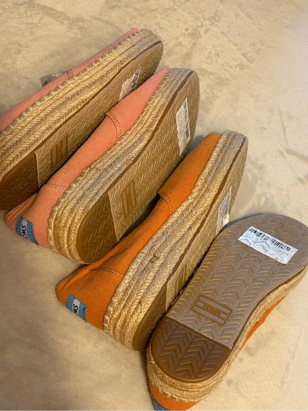 TOMS SET Pink and Coral Canvas Espadrille Flats
